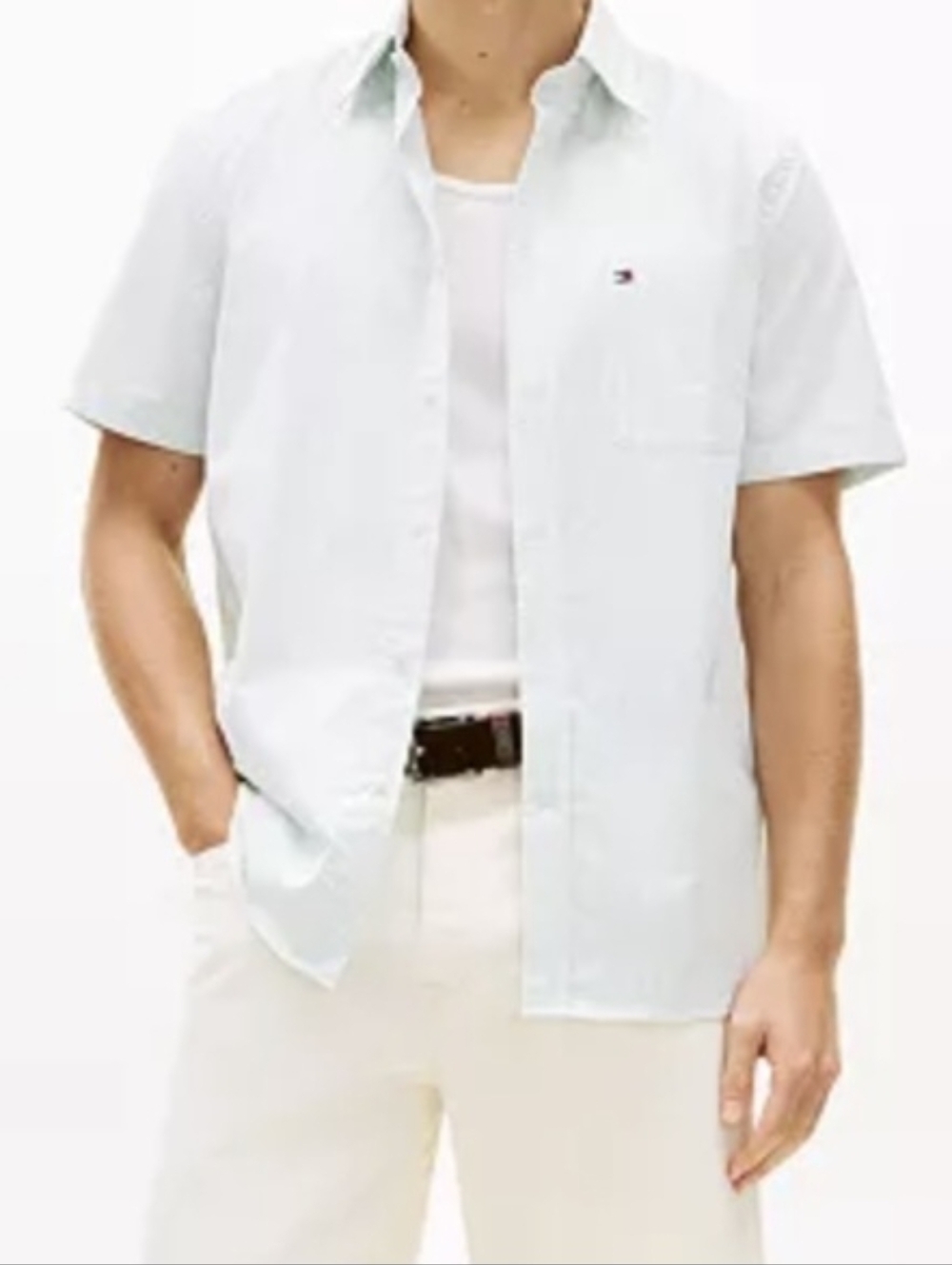 Tommy Hilfiger Light Blue and White Striped Button-Down Shirt